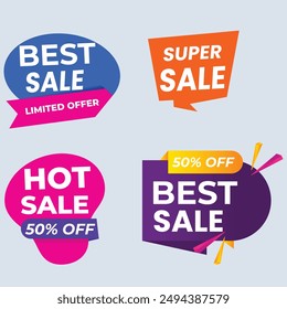 Sale Label collection set. Set ribbon banner and label sticker sale offer and badge tag sale advertising. Discount red ribbons, banners and icons. Cffer discount coupons. Vector illustration.