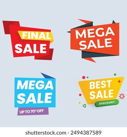 Sale Label collection set. Set ribbon banner and label sticker sale offer and badge tag sale advertising. Discount red ribbons, banners and icons. Cffer discount coupons. Vector illustration.