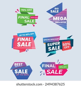 Sale Label collection set. Set ribbon banner and label sticker sale offer and badge tag sale advertising. Discount red ribbons, banners and icons. Cffer discount coupons. Vector illustration.