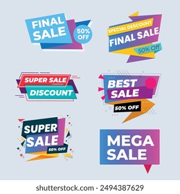 Sale Label collection set. Set ribbon banner and label sticker sale offer and badge tag sale advertising. Discount red ribbons, banners and icons. Cffer discount coupons. Vector illustration.