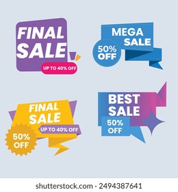 Sale Label collection set. Set ribbon banner and label sticker sale offer and badge tag sale advertising. Discount red ribbons, banners and icons. Cffer discount coupons. Vector illustration.