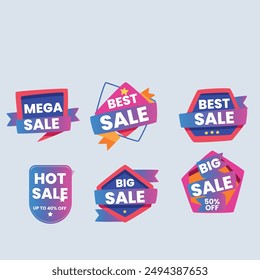 Sale Label collection set. Set ribbon banner and label sticker sale offer and badge tag sale advertising. Discount red ribbons, banners and icons. Cffer discount coupons. Vector illustration.