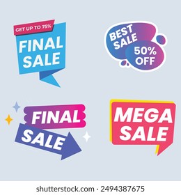 Sale Label collection set. Set ribbon banner and label sticker sale offer and badge tag sale advertising. Discount red ribbons, banners and icons. Cffer discount coupons. Vector illustration.