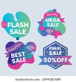Sale Label collection set. Set ribbon banner and label sticker sale offer and badge tag sale advertising. Discount red ribbons, banners and icons. Cffer discount coupons. Vector illustration.