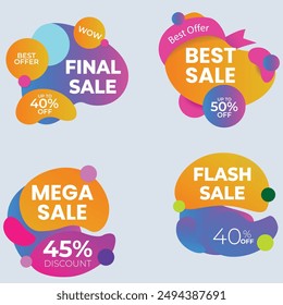 Sale Label collection set. Set ribbon banner and label sticker sale offer and badge tag sale advertising. Discount red ribbons, banners and icons. Cffer discount coupons. Vector illustration.