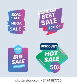 Sale Label collection set. Set ribbon banner and label sticker sale offer and badge tag sale advertising. Discount red ribbons, banners and icons. Cffer discount coupons. Vector illustration.