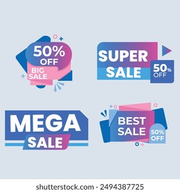 Sale Label collection set. Set ribbon banner and label sticker sale offer and badge tag sale advertising. Discount red ribbons, banners and icons. Cffer discount coupons. Vector illustration.