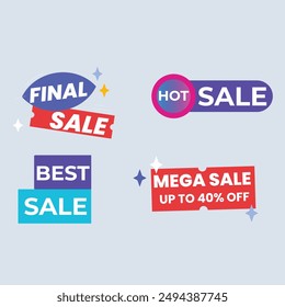 Sale Label collection set. Set ribbon banner and label sticker sale offer and badge tag sale advertising. Discount red ribbons, banners and icons. Cffer discount coupons. Vector illustration.