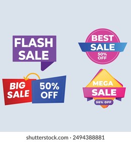 Sale Label collection set. Set ribbon banner and label sticker sale offer and badge tag sale advertising. Discount red ribbons, banners and icons. Cffer discount coupons. Vector illustration.