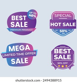 Sale Label collection set. Set ribbon banner and label sticker sale offer and badge tag sale advertising. Discount red ribbons, banners and icons. Cffer discount coupons. Vector illustration.