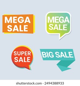 Sale Label collection set. Set ribbon banner and label sticker sale offer and badge tag sale advertising. Discount red ribbons, banners and icons. Cffer discount coupons. Vector illustration.