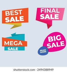 Sale Label collection set. Set ribbon banner and label sticker sale offer and badge tag sale advertising. Discount red ribbons, banners and icons. Cffer discount coupons. Vector illustration.