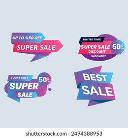 Sale Label collection set. Set ribbon banner and label sticker sale offer and badge tag sale advertising. Discount red ribbons, banners and icons. Cffer discount coupons. Vector illustration.