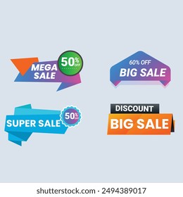 Sale Label collection set. Set ribbon banner and label sticker sale offer and badge tag sale advertising. Discount red ribbons, banners and icons. Cffer discount coupons. Vector illustration.