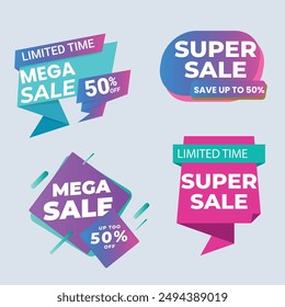 Sale Label collection set. Set ribbon banner and label sticker sale offer and badge tag sale advertising. Discount red ribbons, banners and icons. Cffer discount coupons. Vector illustration.