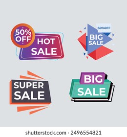 Sale Label collection set. Set ribbon banner and label sticker sale offer and badge tag sale advertising. Discount red ribbons, banners and icons. Cffer discount coupons. Vector illustration.