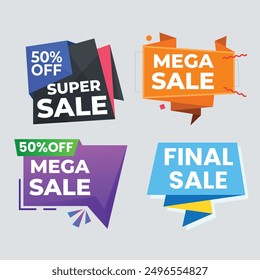 Sale Label collection set. Set ribbon banner and label sticker sale offer and badge tag sale advertising. Discount red ribbons, banners and icons. Cffer discount coupons. Vector illustration.