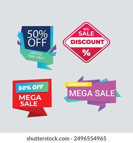 Sale Label collection set. Set ribbon banner and label sticker sale offer and badge tag sale advertising. Discount red ribbons, banners and icons. Cffer discount coupons. Vector illustration.