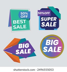 Sale Label collection set. Set ribbon banner and label sticker sale offer and badge tag sale advertising. Discount red ribbons, banners and icons. Cffer discount coupons. Vector illustration.