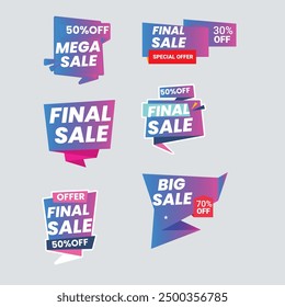 Sale Label collection set. Set ribbon banner and label sticker sale offer and badge tag sale advertising. Discount red ribbons, banners and icons. Cffer discount coupons. Vector illustration.