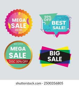 Sale Label collection set. Set ribbon banner and label sticker sale offer and badge tag sale advertising. Discount red ribbons, banners and icons. Cffer discount coupons. Vector illustration.