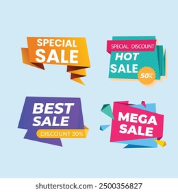 Sale Label collection set. Set ribbon banner and label sticker sale offer and badge tag sale advertising. Discount red ribbons, banners and icons. Cffer discount coupons. Vector illustration.