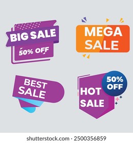 Sale Label collection set. Set ribbon banner and label sticker sale offer and badge tag sale advertising. Discount red ribbons, banners and icons. Cffer discount coupons. Vector illustration.