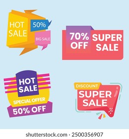 Sale Label collection set. Set ribbon banner and label sticker sale offer and badge tag sale advertising. Discount red ribbons, banners and icons. Cffer discount coupons. Vector illustration.