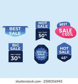 Sale Label collection set. Set ribbon banner and label sticker sale offer and badge tag sale advertising. Discount red ribbons, banners and icons. Cffer discount coupons. Vector illustration.