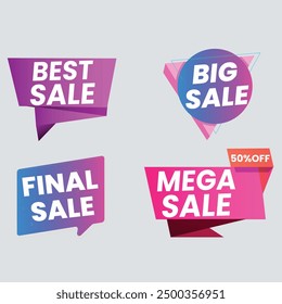 Sale Label collection set. Set ribbon banner and label sticker sale offer and badge tag sale advertising. Discount red ribbons, banners and icons. Cffer discount coupons. Vector illustration.