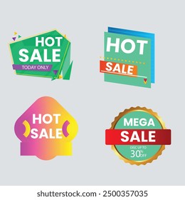 Sale Label collection set. Set ribbon banner and label sticker sale offer and badge tag sale advertising. Discount red ribbons, banners and icons. Cffer discount coupons. Vector illustration.