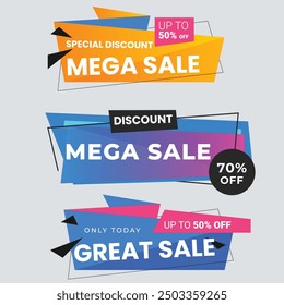 Sale Label collection set. Set ribbon banner and label sticker sale offer and badge tag sale advertising. Discount red ribbons, banners and icons. Cffer discount coupons. Vector illustration.