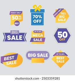 Sale Label collection set. Set ribbon banner and label sticker sale offer and badge tag sale advertising. Discount red ribbons, banners and icons. Cffer discount coupons. Vector illustration.