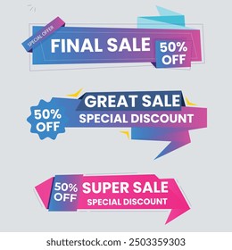 Sale Label collection set. Set ribbon banner and label sticker sale offer and badge tag sale advertising. Discount red ribbons, banners and icons. Cffer discount coupons. Vector illustration.