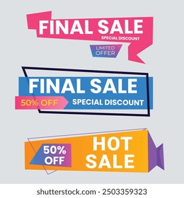 Sale Label collection set. Set ribbon banner and label sticker sale offer and badge tag sale advertising. Discount red ribbons, banners and icons. Cffer discount coupons. Vector illustration.