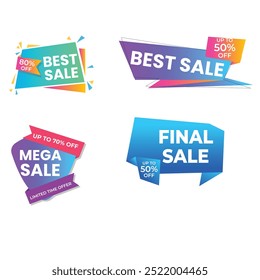 Sale Label collection set. Set ribbon banner and label sticker sale offer and badge tag sale advertising. Discount red ribbons, banners and icons. Cffer discount coupons. Vector illustration.