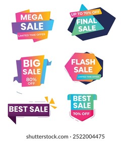 Sale Label collection set. Set ribbon banner and label sticker sale offer and badge tag sale advertising. Discount red ribbons, banners and icons. Cffer discount coupons. Vector illustration.