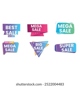Sale Label collection set. Set ribbon banner and label sticker sale offer and badge tag sale advertising. Discount red ribbons, banners and icons. Cffer discount coupons. Vector illustration.