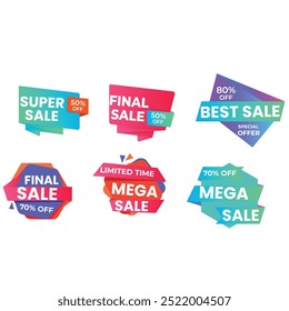 Sale Label collection set. Set ribbon banner and label sticker sale offer and badge tag sale advertising. Discount red ribbons, banners and icons. Cffer discount coupons. Vector illustration.