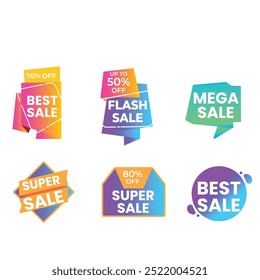 Sale Label collection set. Set ribbon banner and label sticker sale offer and badge tag sale advertising. Discount red ribbons, banners and icons. Cffer discount coupons. Vector illustration.