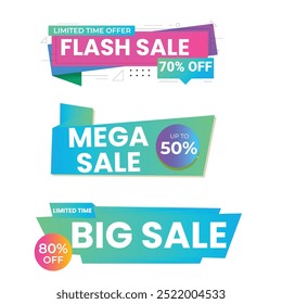 Sale Label collection set. Set ribbon banner and label sticker sale offer and badge tag sale advertising. Discount red ribbons, banners and icons. Cffer discount coupons. Vector illustration.