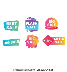 Sale Label collection set. Set ribbon banner and label sticker sale offer and badge tag sale advertising. Discount red ribbons, banners and icons. Cffer discount coupons. Vector illustration.