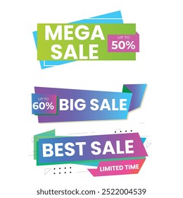 Sale Label collection set. Set ribbon banner and label sticker sale offer and badge tag sale advertising. Discount red ribbons, banners and icons. Cffer discount coupons. Vector illustration.