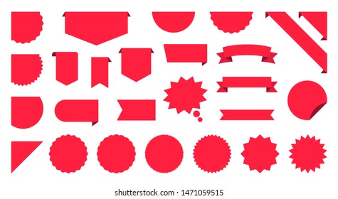 Sale Label collection set. Sale tags. Discount red ribbons, banners and icons. Shopping Tags. Sale icons. Red isolated on white background, vector illustration.