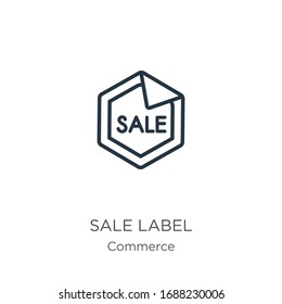Icono de etiqueta de venta. Icono de esquema de etiquetas de venta lineal delgado aislado en fondo blanco de la colección de comercio. Signo vectorial de línea, símbolo para web y móvil