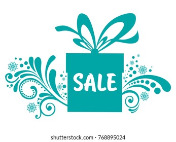 Sale Label. Mint gift boxes with floral design elements. Vector illustration