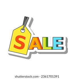 Sale label with price tag flat paper sticker icon. Equipment and item for work and decoration of supermarket or shop isolated on white background. Black Friday, shopping, advertising concept
