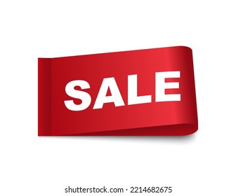 Sale label. Red ribbon banner. Sale tag for advertising. Sticker sale offer. New Label collection. Vector illustration.