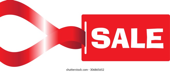 Sale label with red ribbon vector pattern