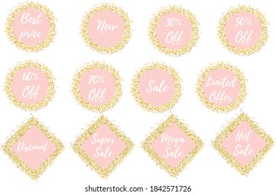  Sale Label set. Sale and shopping tags. Silver dust banners and icons on white background, vector illustration. Sale icons.